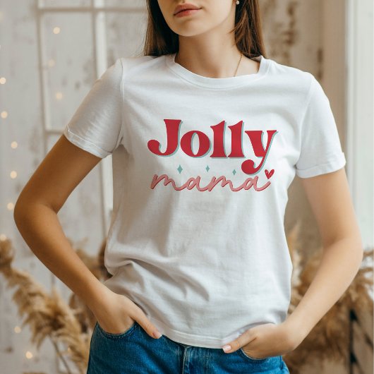 Jolly Mama Heart Retro Kerstmis T-shirt