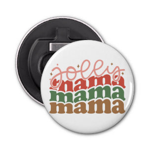 Jolly Mama Retro Groovy Kerst Feestdagen Button Flesopener