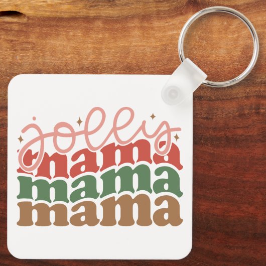 Jolly Mama Retro Groovy Kerst Feestdagen Sleutelhanger (Achterkant)