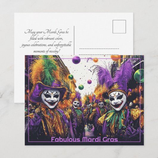 💚💜💛Jolly Mardi Gras Briefkaart (Voorkant / Achterkant)