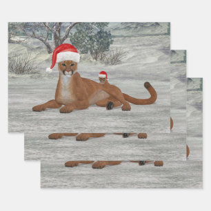 Jolly Mountain Lion met Cub Inpakpapier Vel