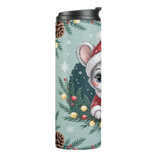 Jolly Mouse in Christmas Wreath Thermosbeker (Gedraaid links)