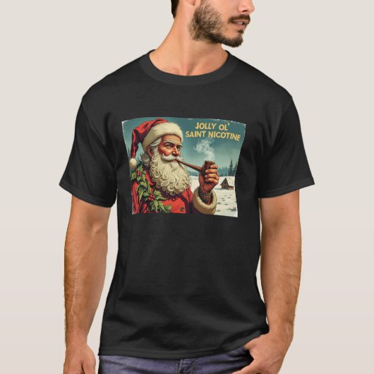 Jolly Ol Saint Nicotine Santa met Tabakspijp T-shirt (Voorkant)