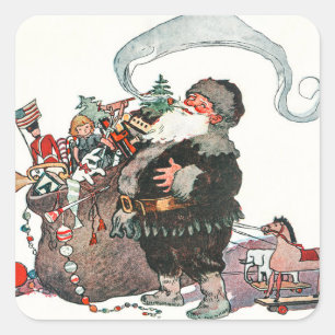  Jolly Old Elf Santa Claus geeft kerstmis Vierkante Sticker
