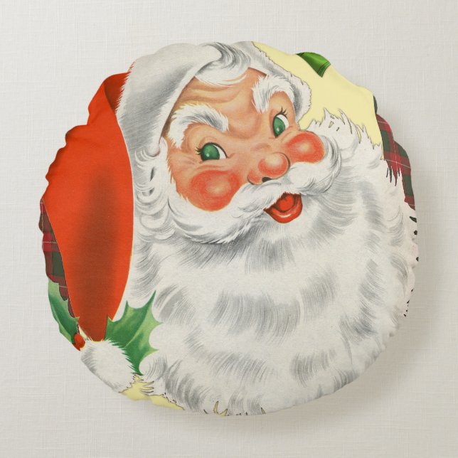 Jolly Old Fashioned  Santa Claus Kerstmis Rond Kussen (Voorkant)