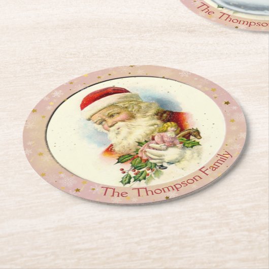 Jolly Old St. Nick die een  dollar vasthoudt Ronde Kartonnen Onderzetter (Gebogen)