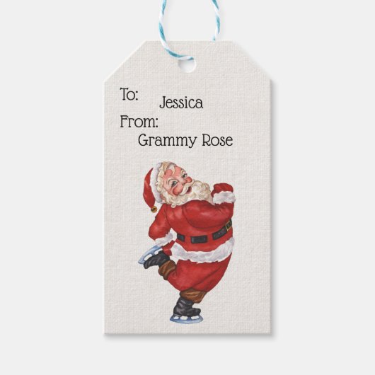 Jolly Old St. Nick Ice Skating Personalized Cadeaulabel (Voorkant)