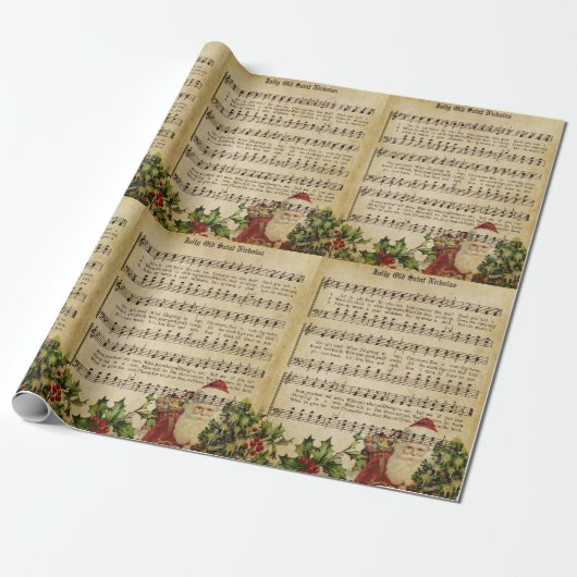 "JOLLY OUD ST. NICHOLAS"-Vintage Cadeaupapier (Uitgerold)