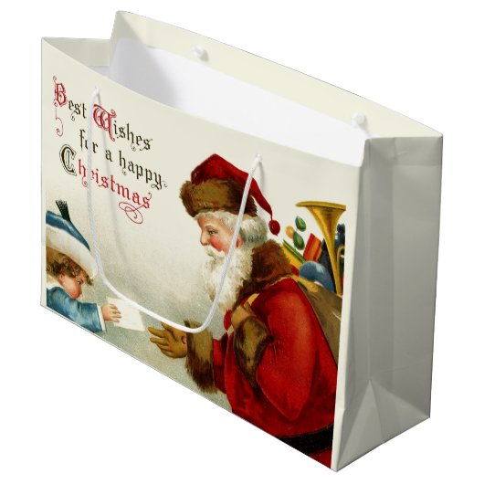 Jolly Oude Wereld Kerstman en Kind Groot Cadeauzakje (Voorkant Gekanteld)