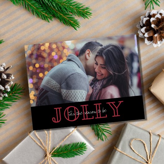 Jolly paar foto Kerstmis budget Feestdagenkaart