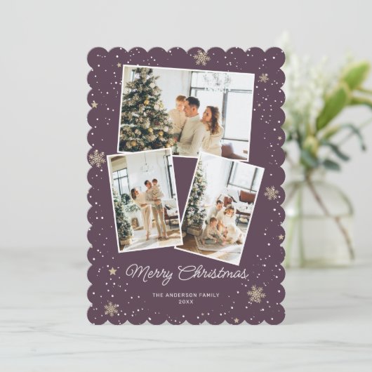 Jolly Paarse Fotocollage Vrolijke Kerst Kaart (Staand voorkant)