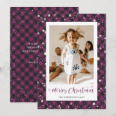 Jolly Paarse Plaid Foto Vrolijk Kerstfeest Feestdagenkaart (Voorkant / Achterkant)