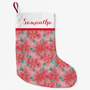 Jolly Pink and Red Poinsettia Persoonlijke naam Kleine Kerstsok