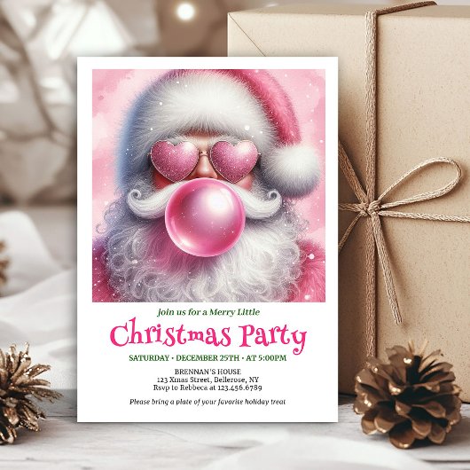 Jolly pink santa bubble gum watercolor holiday   kaart