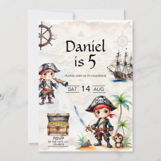 Jolly Pirate vijfde verjaardag Kaart (Voorkant)