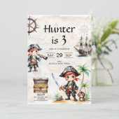 Jolly Pirates 3e verjaardagsfeestje Kaart (Staand voorkant)