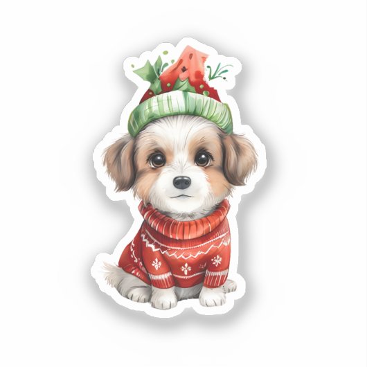 Jolly Pup: Hond in de Sticker van Santa Hat (Voorkant)