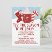 Jolly Red Blue Cocoa Candy Cane Corporate Holiday Kaart (Staand voorkant)