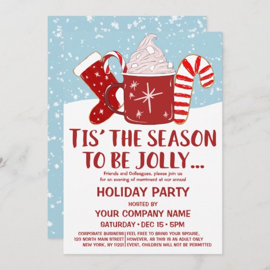 Jolly Red Blue Cocoa Candy Cane Corporate Holiday Kaart (Voorkant / Achterkant)