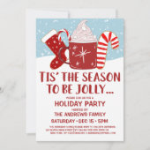 Jolly Red Blue Cocoa Candy Cane Stocking Holiday Kaart (Voorkant)