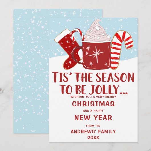 Jolly Red Blue Cocoa Candy Cane Stocking kerst Feestdagenkaart (Voorkant / Achterkant)