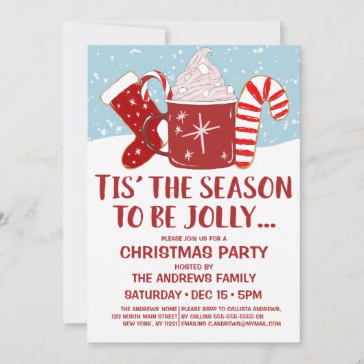 Jolly Red Blue Cocoa Candy Cane Stocking kerst Kaart (Voorkant)