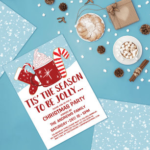 Jolly Red Blue Cocoa Candy Cane Stocking kerst Kaart