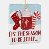 Jolly Red Blue Cocoa Candy Cane Stocking kerst Keramisch Ornament (Rechts)