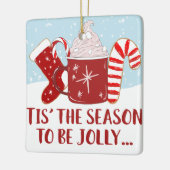 Jolly Red Blue Cocoa Candy Cane Stocking kerst Keramisch Ornament (Links)