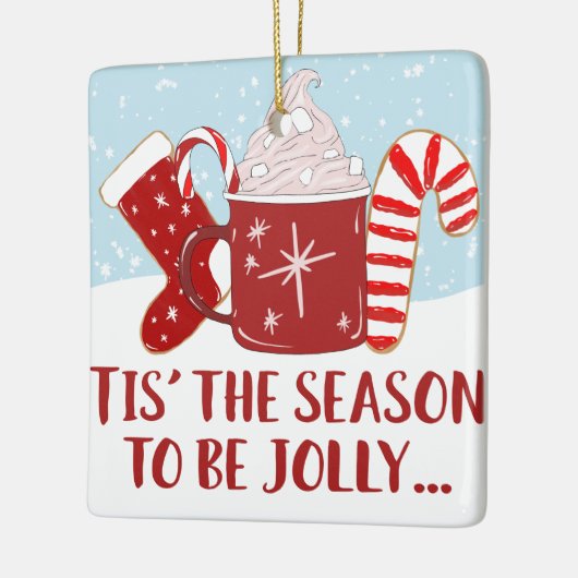 Jolly Red Blue Cocoa Candy Cane Stocking kerst Keramisch Ornament (Links)