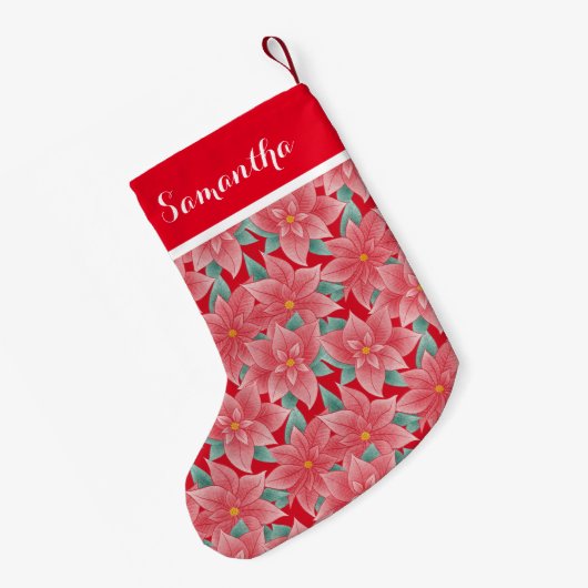 Jolly Red en White Poinsettia, gepersonaliseerde n Kleine Kerstsok (Achterkant (Hangend))