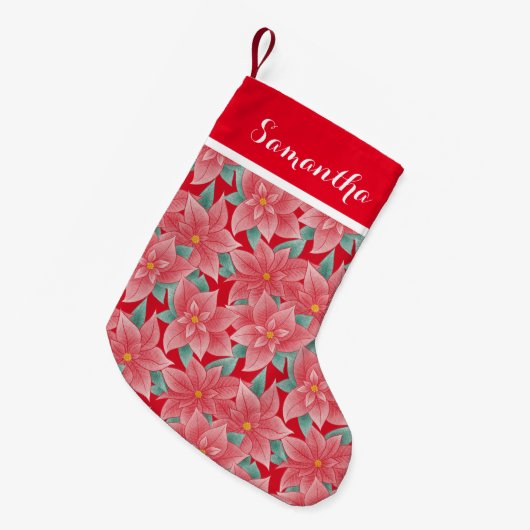 Jolly Red en White Poinsettia, gepersonaliseerde n Kleine Kerstsok (Voorkant (Hangend))