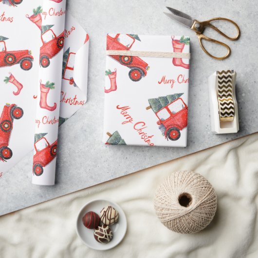 Jolly Red Klassieke kerstboomtekst Cadeaupapier (Crafts)