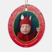 Jolly Red Poinsettia Baby's eerste kerstavond Keramisch Ornament (Links)