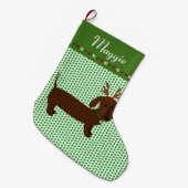 Jolly Reindeer Brown Dachshund Personalized Grote Kerstsok (Voorkant (Hangend))