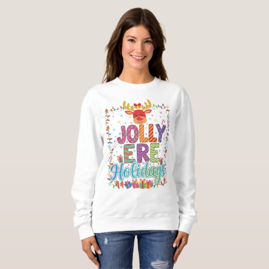 "Jolly Reindeer Holiday Lights Sweatshirt" Trui (Voorkant volledig)