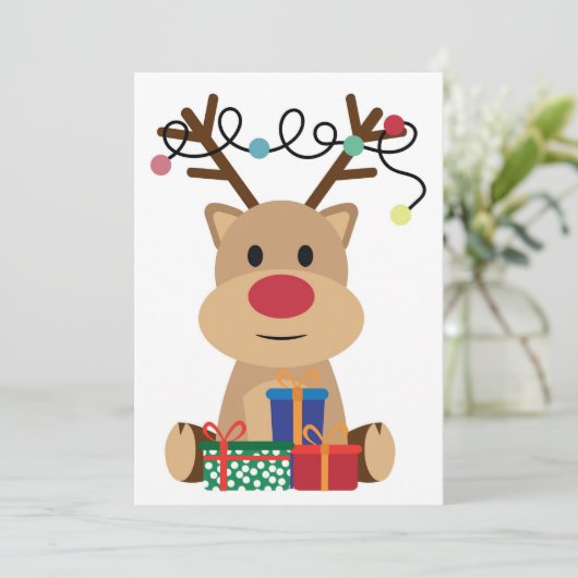 Jolly Reindeer Puppy Vakantie Kaart (Staand voorkant)
