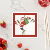 Jolly Retro Santa Riding Candy Cane Rood Servetten (Insitu)