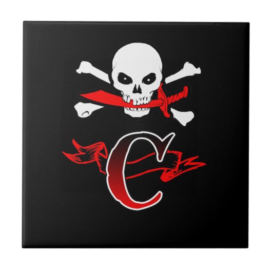 Jolly Roger C Monogram Initiaal Tegeltje (Voorkant)