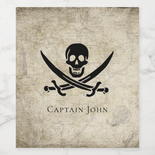 Jolly Roger en Name on  Map Wijn Etiket (Enkel label)
