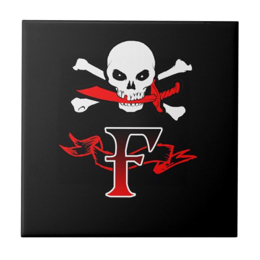 Jolly Roger F Monogram Initiaal Tegeltje (Voorkant)