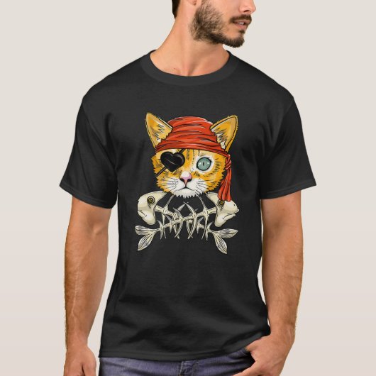 Jolly Roger Flag Skull en Crossbones - Funny Cat T-shirt (Voorkant)