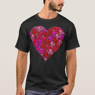 Jolly Roger Flag Skull Roze Red Heart Shape Valent T-shirt