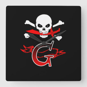 Jolly Roger G Monogram Initiaal Vierkante Klok