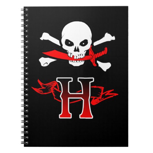 Jolly Roger H Monogram Initiaal Notitieboek (Voorkant)