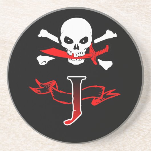 Jolly Roger J Initiaal Zandsteen Onderzetter (Voorkant)