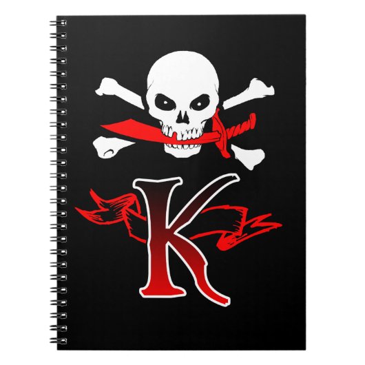 Jolly Roger K Monogram Initiaal Notitieboek (Voorkant)
