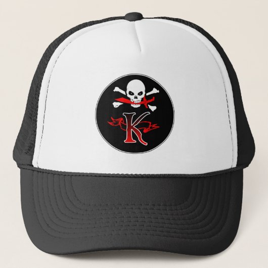 Jolly Roger K Monogram Initiaal Trucker Pet (Voorkant)