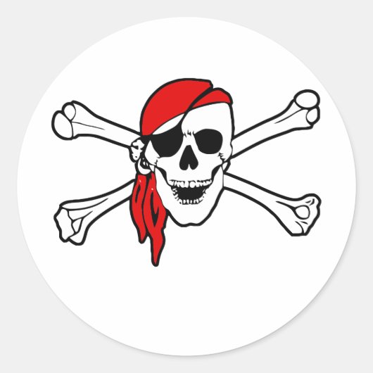 Jolly roger met rode bandana ronde sticker (Voorkant)