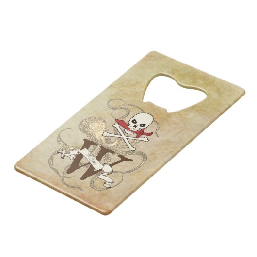 Jolly Roger Monogram Initiaal Creditkaart Flessenopener (Voorkant Gekanteld)